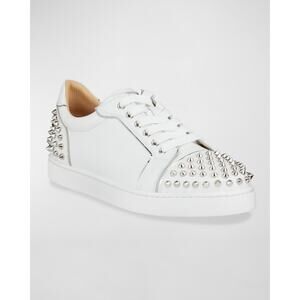 Christian Louboutin Vieira 2 Spikes Glitter Leather Sneakers White Size 38.5 8.5